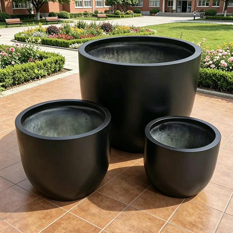 Round Fiberglass Flower Pot Set for Export, Fiber Flower Pots for Garden Villas and Residential Areas, Nordic Style Large Flower Pots for Planting Trees