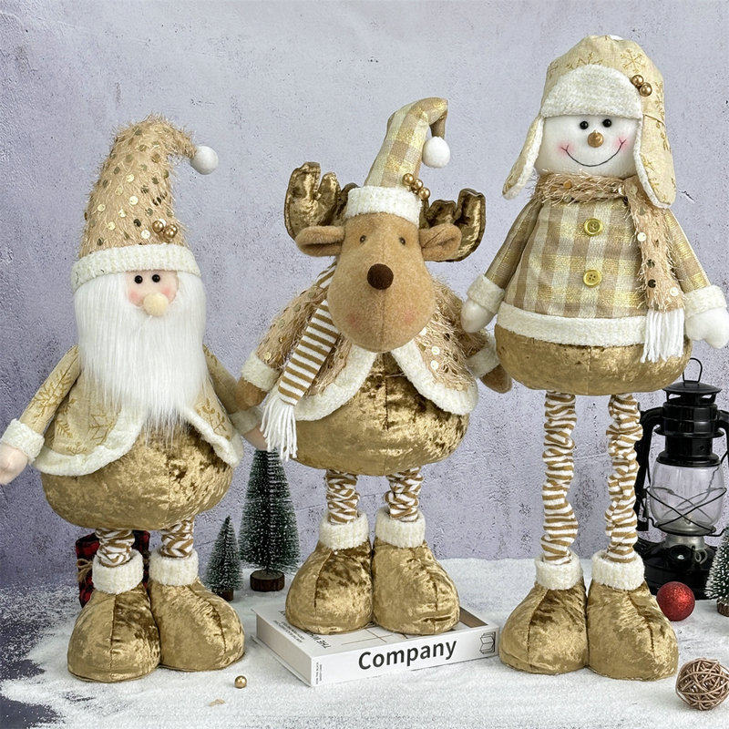 圣诞装饰厂家批发圣诞雪人伸缩公仔针织麋鹿娃娃橱窗场景布置摆件