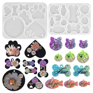 DIY Crystal Glue Resin Plaster Mold Pet Heart Cat Claw Bone Keychain Pendant Hanging Silicone Mold