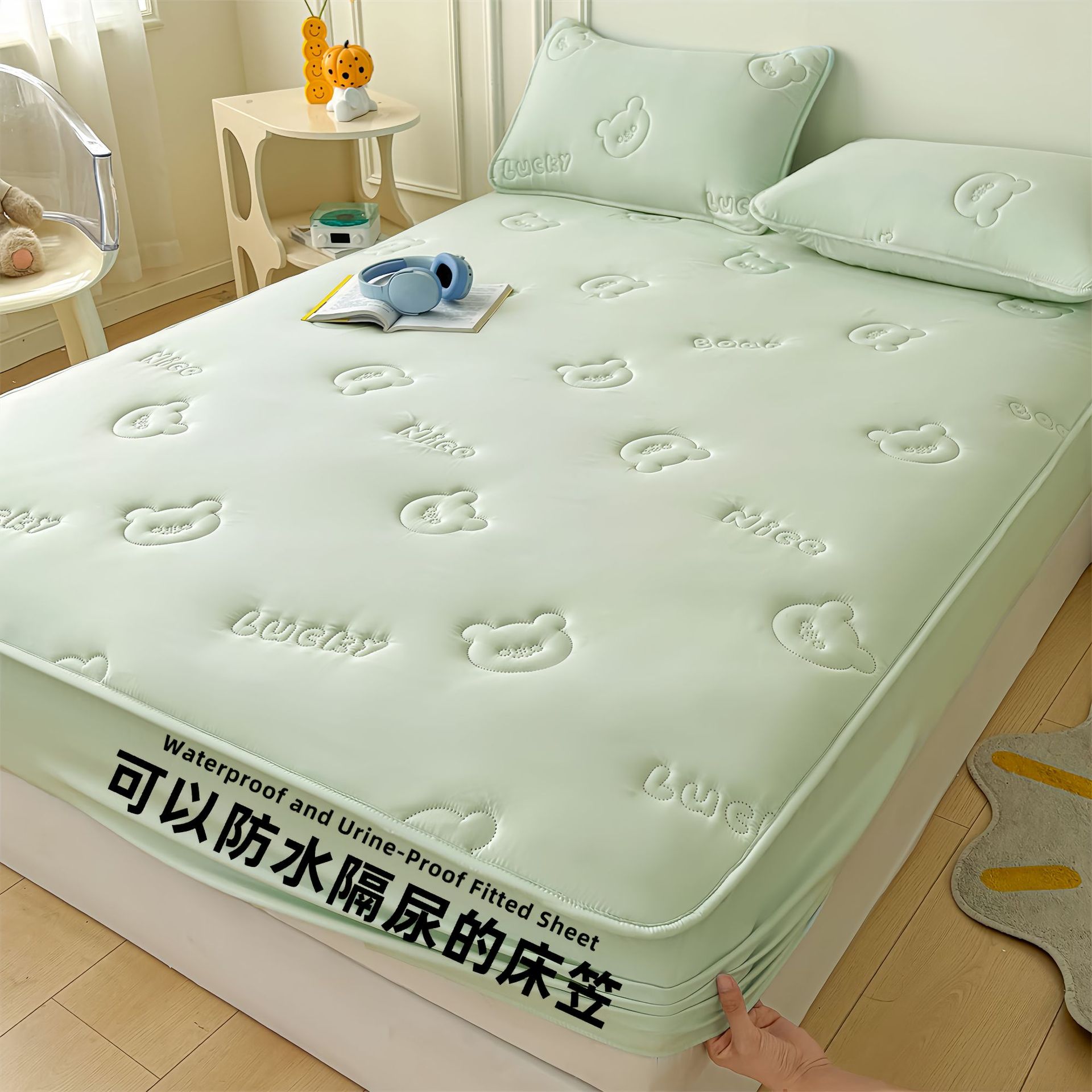 Todo incluido Cama de diafragma impermeable clase A Casa de algodón puro grado madre y bebé dormir desnudo máscara de cama de algodón antibacteriano cubierta de colchón una sola pieza