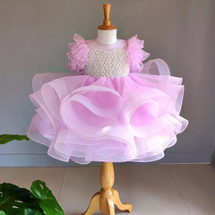 女童禮服珍珠公主蓬蓬裙花童婚禮生日小主持人兒童鋼琴演出服批發