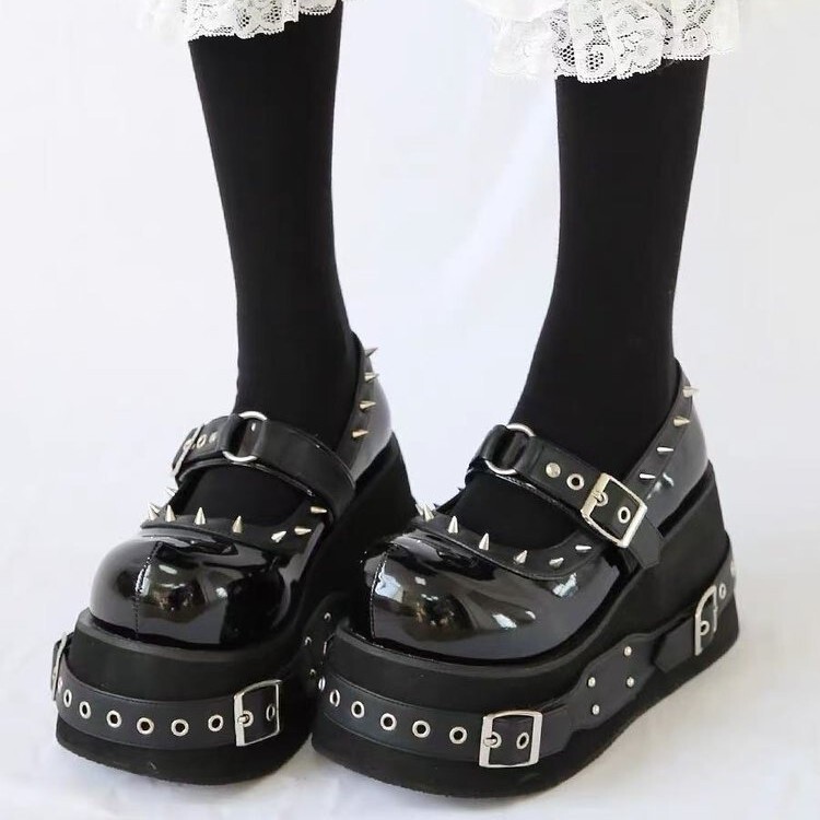 2025 New Foreign Trade Large Size Dark Cos Heightening Thick-Soled Rivet Belt Buckle Versatile Punk Loafers 2025 New Foreign Trade Large Size Dark Cos Heightening Thick-Soled Rivet Belt Buckle Versatile Punk Loafers