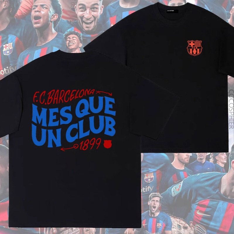Pure Cotton Short-Sleeved Barcelona Football Team Fashion Brand Cross-Border Long-Staple Cotton T-Shirt Loose Fit Straight-Cut Top