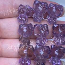 天然紫黄水晶立体雕刻Kitty猫凯蒂猫干净饱满透体颜色艳丽手工配