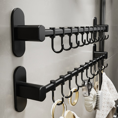 Kuel Black Kitchen Hooks No-Drill Wall-Mounted Utensil Storage Rack Shelf Kitchen Bathroom Activity Hook Rack
