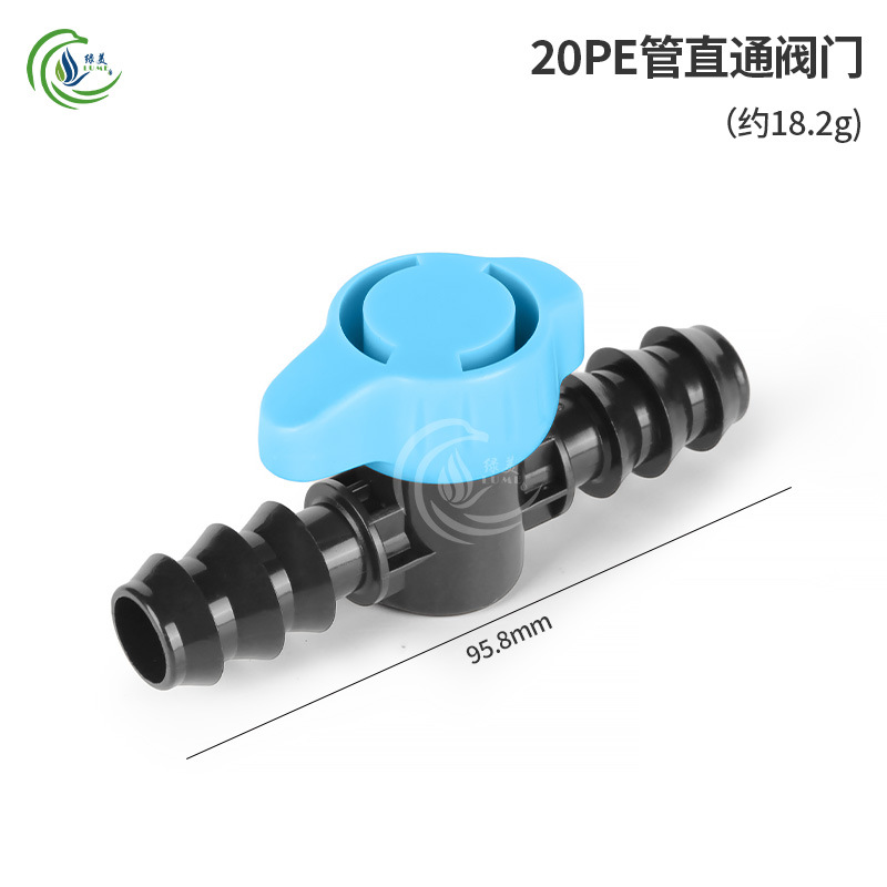 Nuevo mango azul 16 20 tubo PE 4 válvula de dientes externos 1 / 2 3/4 filamento externo micro spray goteo tubo PE válvula de bola de conmutación