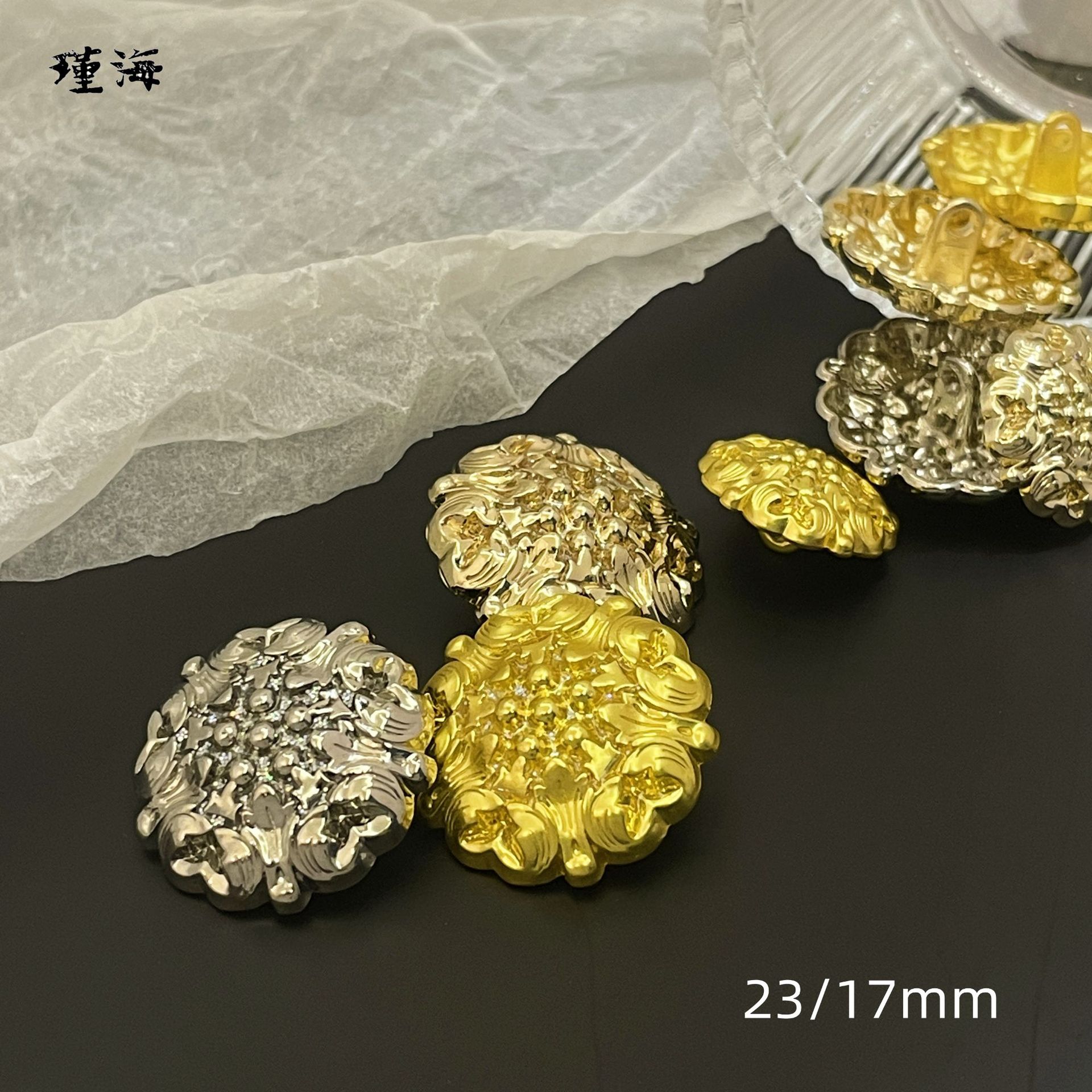 瑾海金属纽扣复古宫廷风图腾花纹闪粉高品质合金连衣裙大衣装饰扣