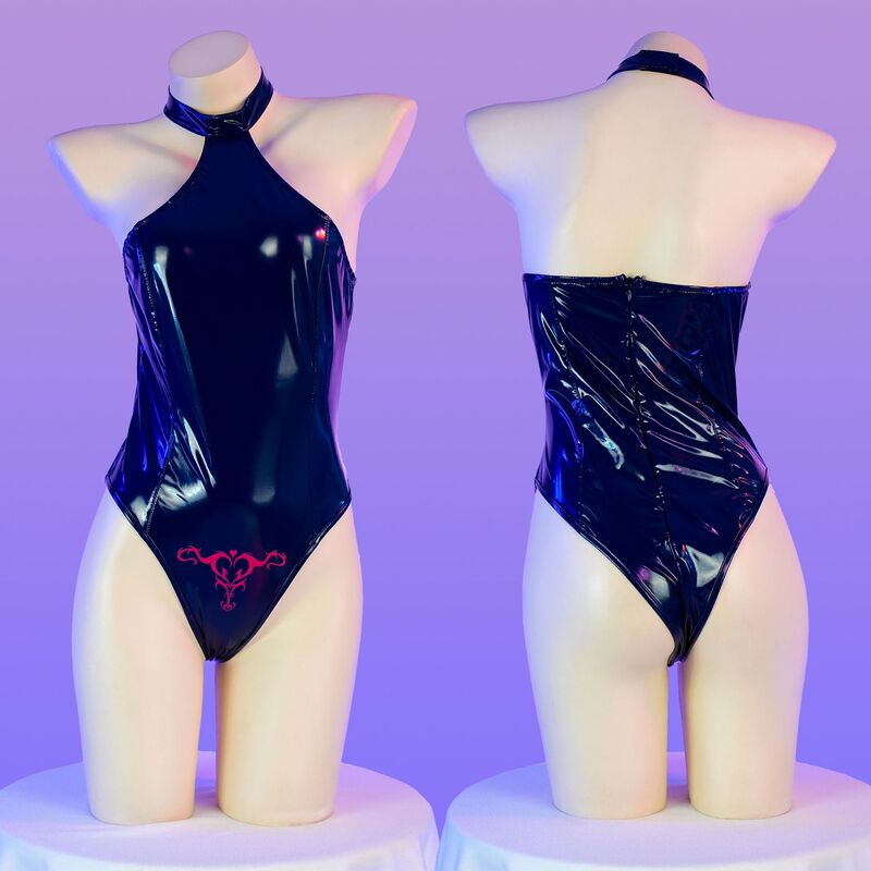 Epimedium Printed Patent Leather Swimsuit, Succubus Halter Swimsuit, Sexy One-Piece Sexy Intimates, Home Wear Pajamas C2051