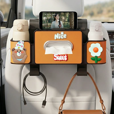 holder, hanging rear seat storage — Car tissue box/set - nice-little-bear-4-in-1-seat-storage-box-4th-generation-orange