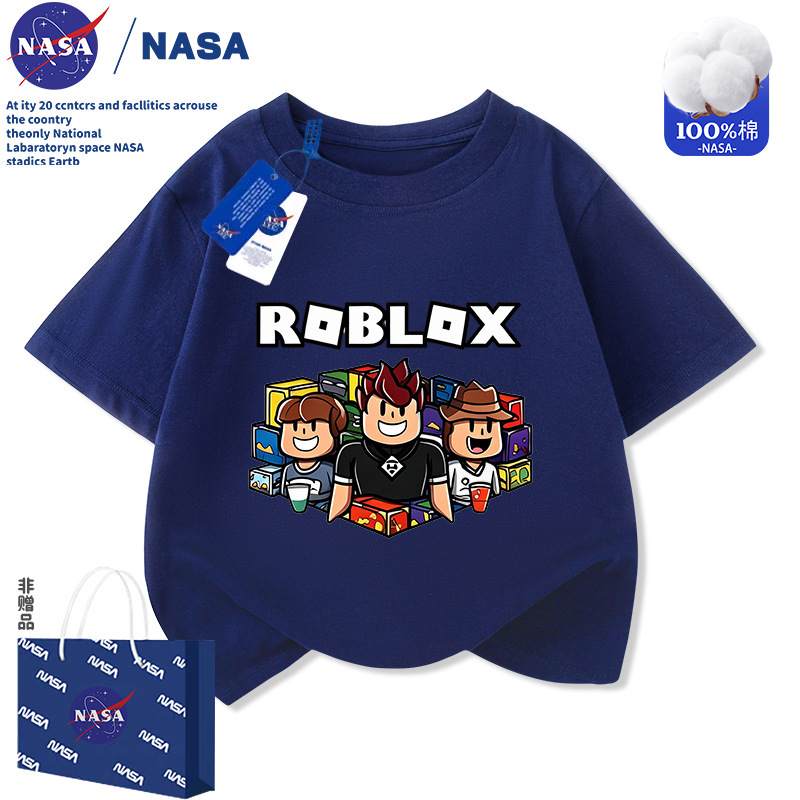 Nasa Cartoon Roblox Printed Kidsren's Pure Cotton Short-Sleeved T-Shirt Summer Trendy Half-Sleeved Top for Boys and Girls Nasa Cartoon Roblox Printed Kidsren's Pure Cotton Short-Sleeved T-Shirt Summer Trendy Half-Sleeved Top for Boys and Girls
