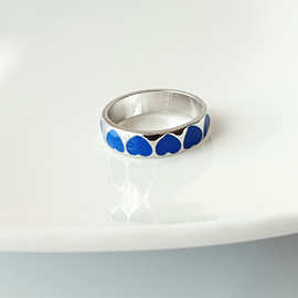 克莱因蓝甜酷爱心戒指女小众设计感ins时尚个性新款潮食指戒