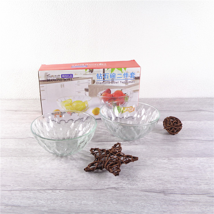 Diamond Bowl Two-piece Set Glass Bowl Four-piece Set Heat-resistant Glass Transparent Crystal Bowl Diamond Bowl Six-piece Set