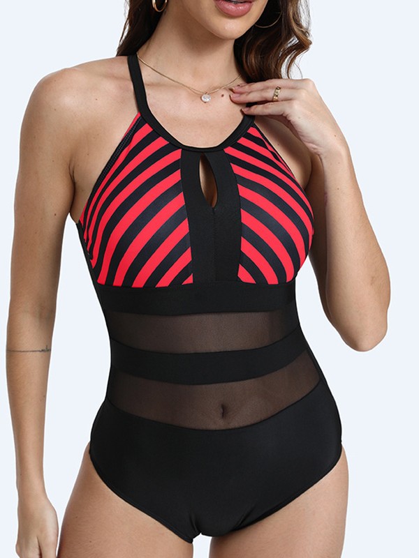 2026 nuevo comercio exterior sexy europeo y americano Amazon Aliexpress combinabañador de tamaño grande trajes de baño de rayas de encaje transfronterizos image 3