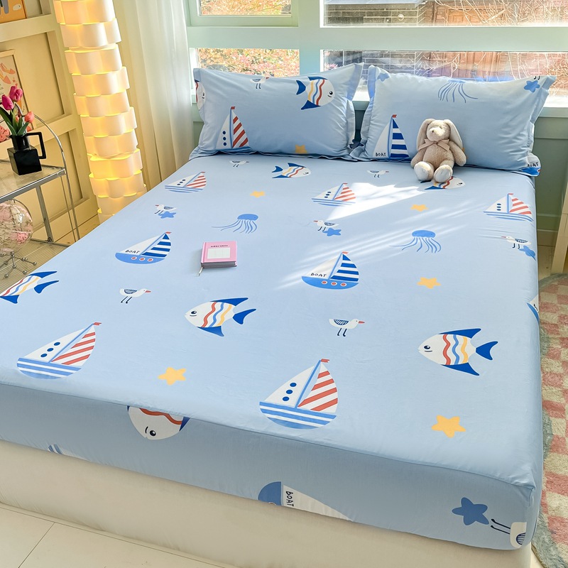 Sombrilla de cama de algodón pieza individual 100 algodón dormitorio de estudiantes colchón individual funda protectora funda de cama funda de almohada juego de tres piezas 2