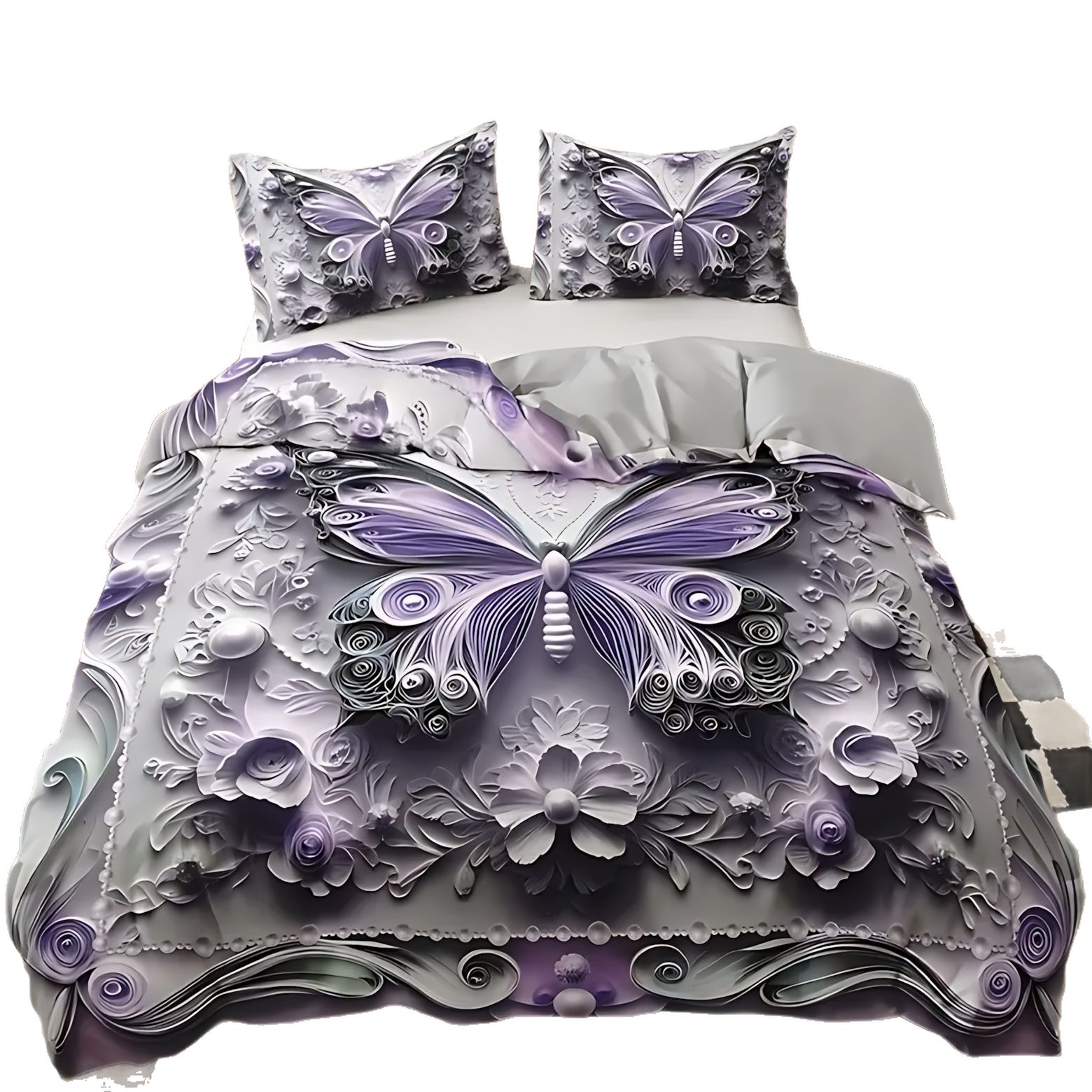 TEMU / JIT transfronterizo textil doméstico estereoscópico mariposa impresión digital 3D lana abrasiva colcha de cama set