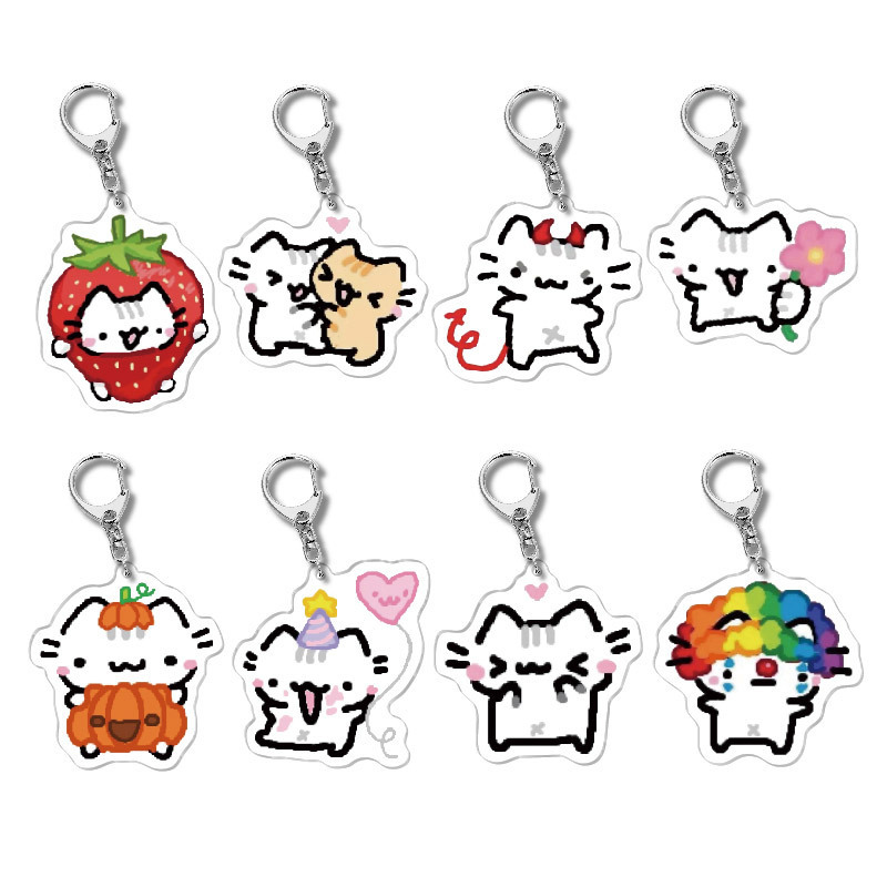 Cute Cat Creative Cartoon Funny High-Definition Acrylic Keychain Decorative Pendant Wholesale