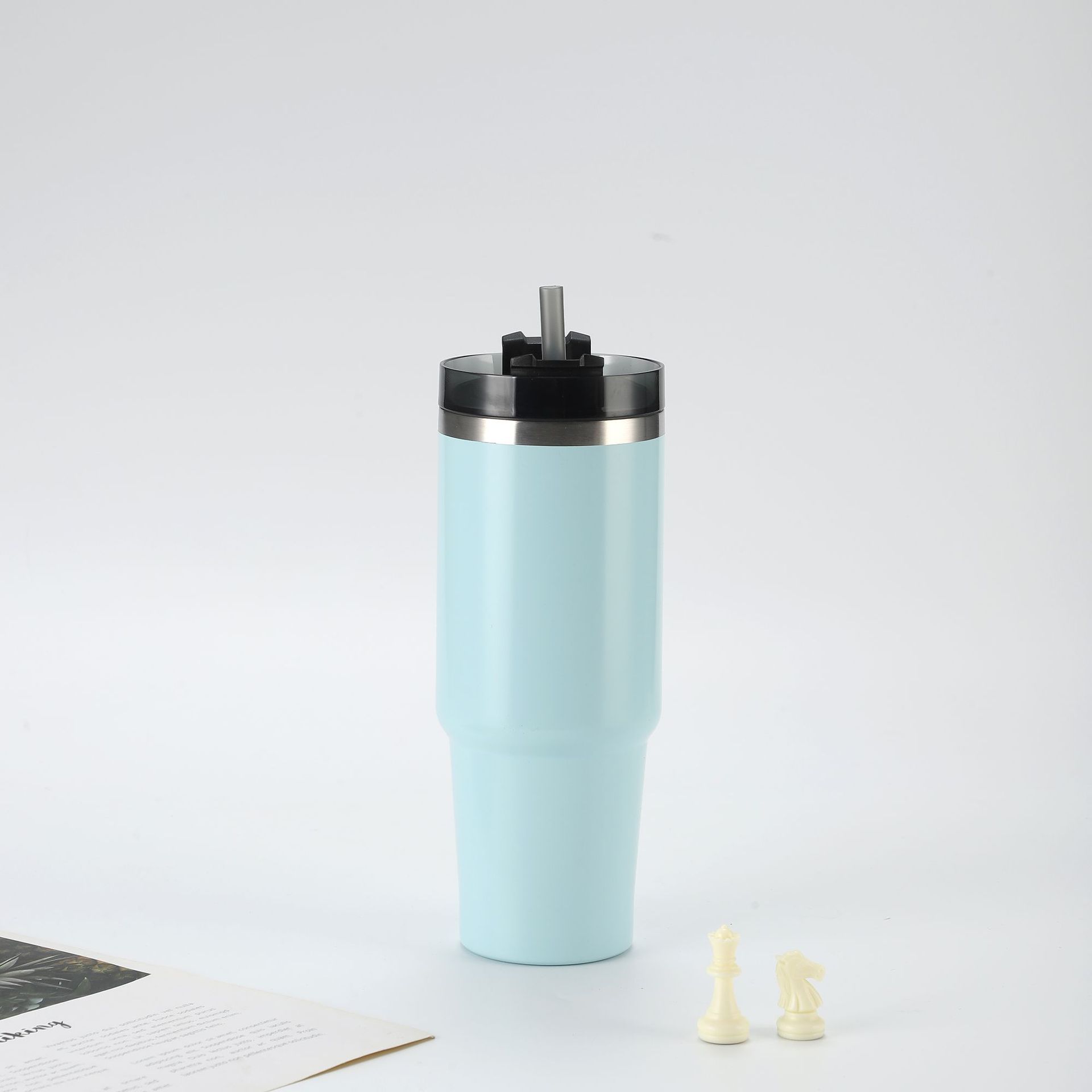 Taza de helado de acero inoxidable 304, doble capa, gran capacidad, con pajita