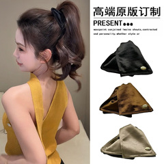 金メッキサテンシェル三角グリッパー無地ゴールドラベルサメクリップハイエンド通勤ヘアクリップ気質ヘアアクセサリー