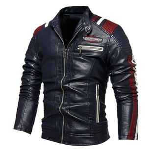 2023 Winter new cross-border men's leather coat fleece-lined thickened stand collar PU leather jacket motorcycle clothing men's coat