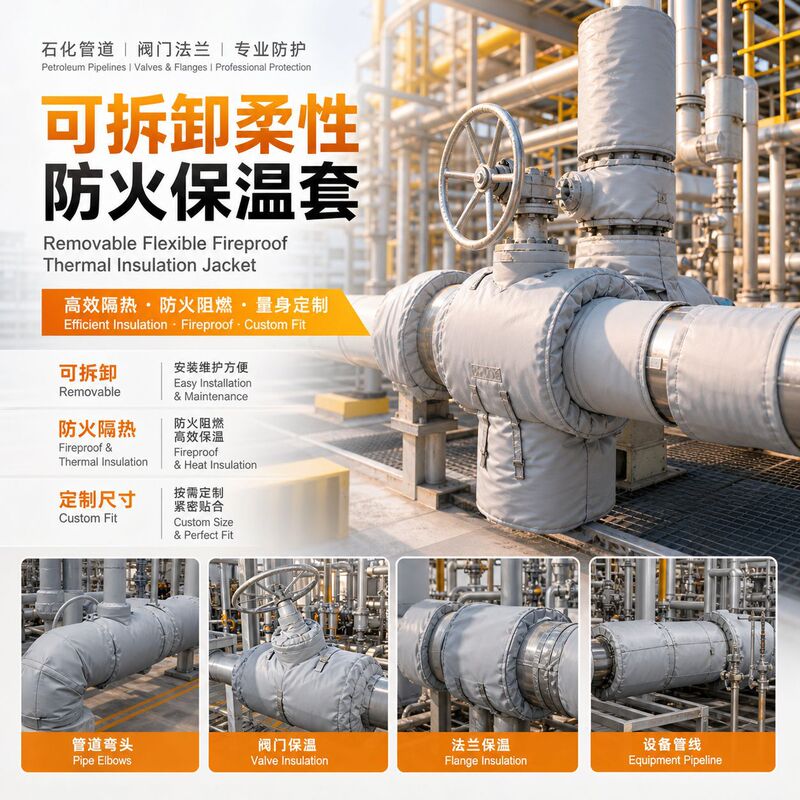 Flexible and Removable Fireproof and Heat-Insulating Thermal Insulation Sleeves for Oil Pipelines and Valve Flanges in Chemical Plants Flexible and Removable Fireproof and Heat-Insulating Thermal Insulation Sleeves for Oil Pipelines and Valve Flanges in Chemical Plants