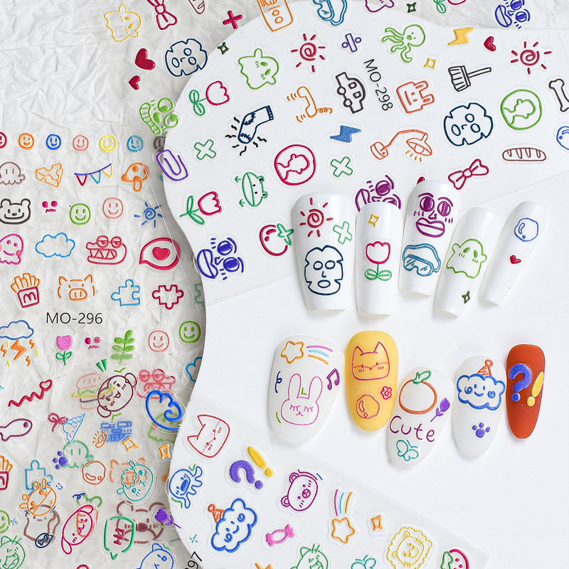 MOSR embossed children's graffiti nail art sticker cute wind bear small animal flower plant hand account icon sticker