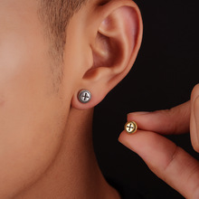 欧美跨境新款不锈钢铸造十字标耳钉男时尚百搭圆形袖口耳饰女饰品