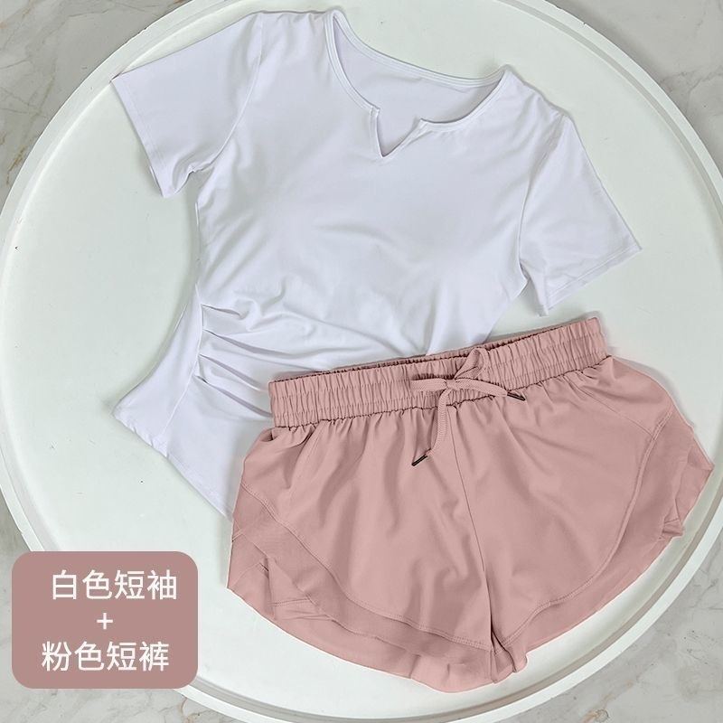 套装瑜伽训练健身女夏季速干短袖短裤裤晨跑步运动专业吸汗瑜伽服|undefined