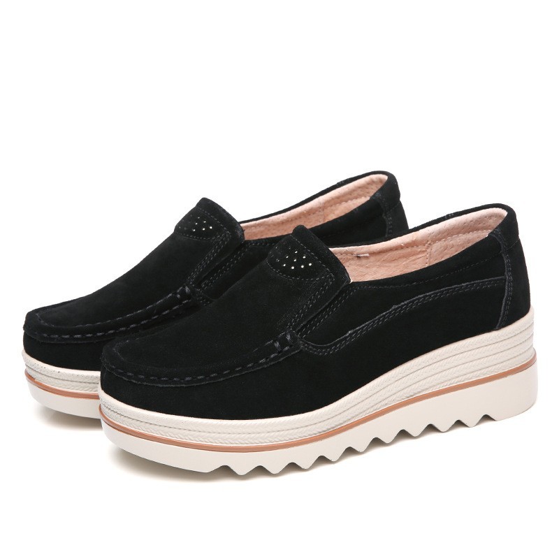 Zapatos de plataforma nuevos de primavera 2018 para mujer, zapatos sin cordones con suela gruesa, zapatos casuales de cuero suave para mamá, zapatos de talla grande