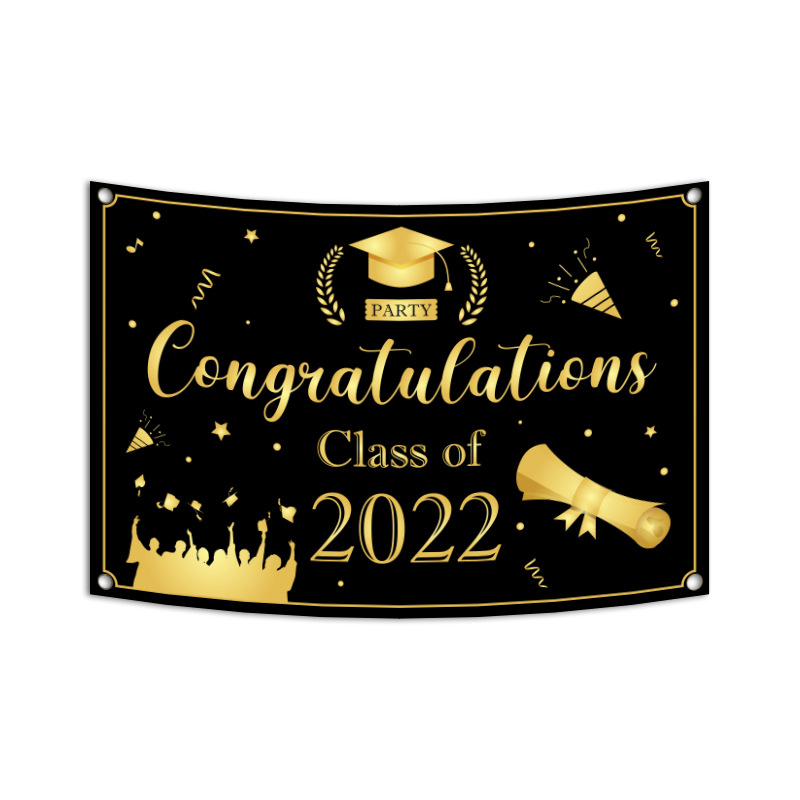 Banner de cartel de temporada de graduación transfronteriza nueva tela colgante fiesta de graduación decoración de fiesta impresión creativa tela de fondo de oro negro image 6