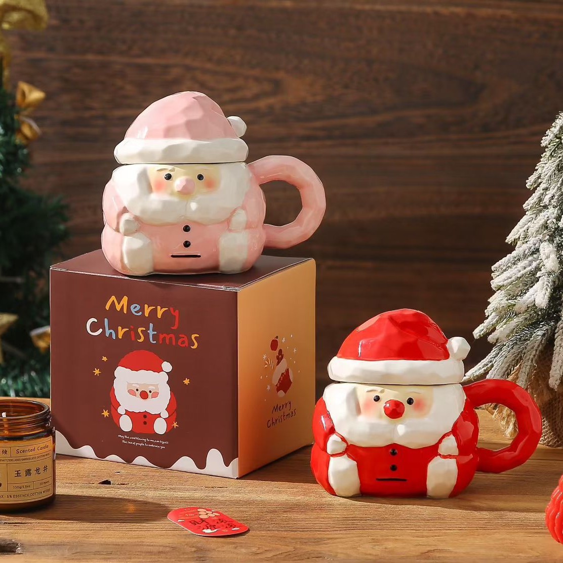 Santa Claus encantador estereoscópico tazas de cerámica de dibujos animados de Navidad creativas ventas transfronterizas tazas de regalo de agua