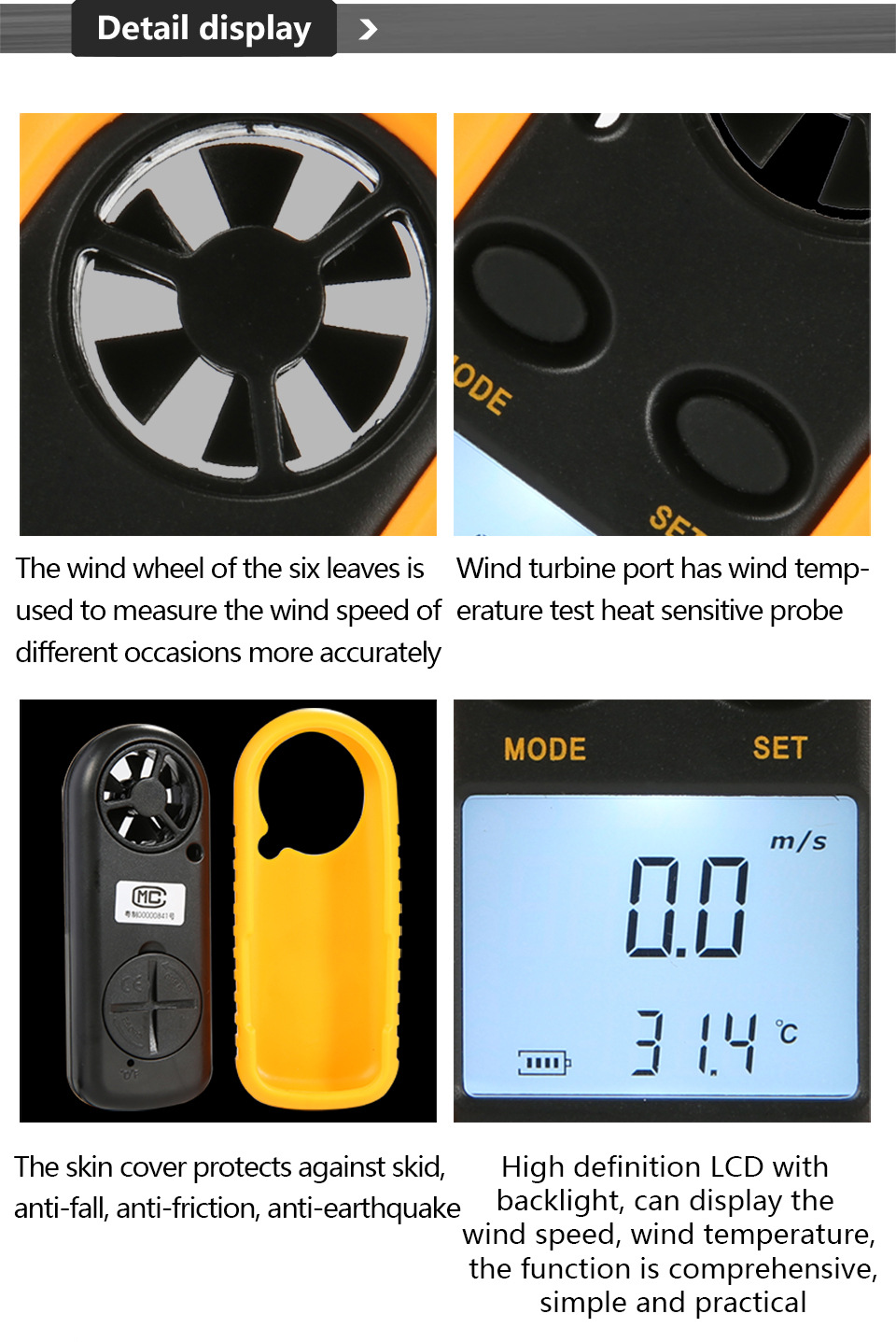 BENETECH GM816 0-30m/s LCD Hand-held Measure tool Windmeter Wind Digital Handheld Anemometer