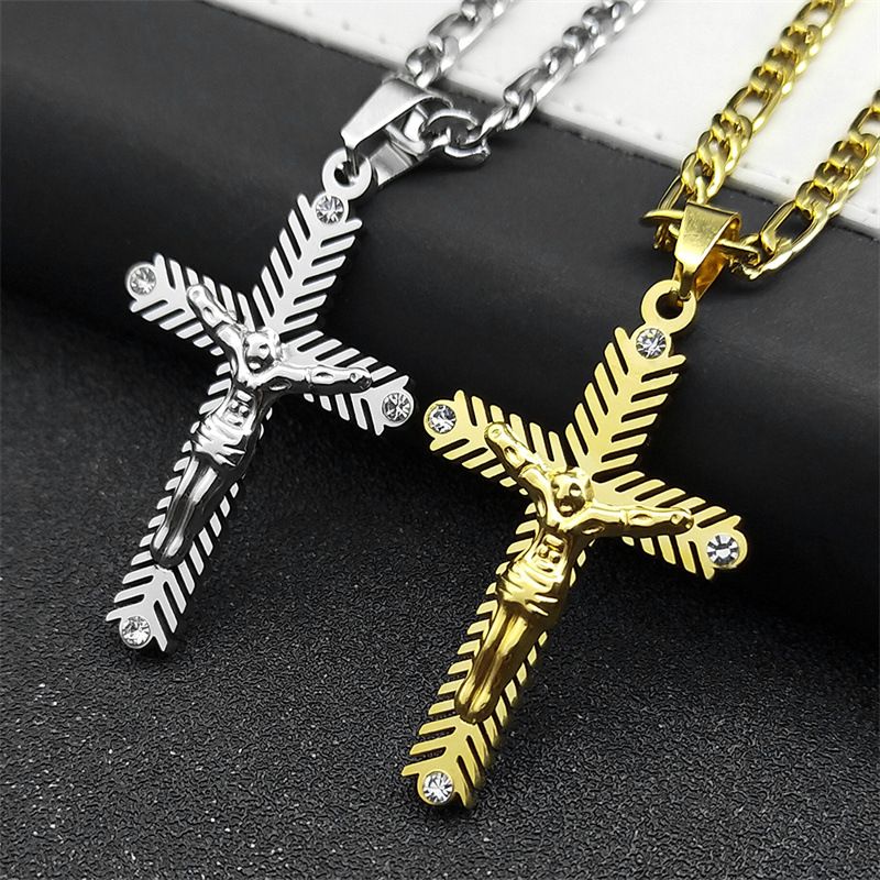 IG Style Simple Style Human Cross 304 Stainless Steel Inlay Zircon Unisex Pendant Necklace display picture 1