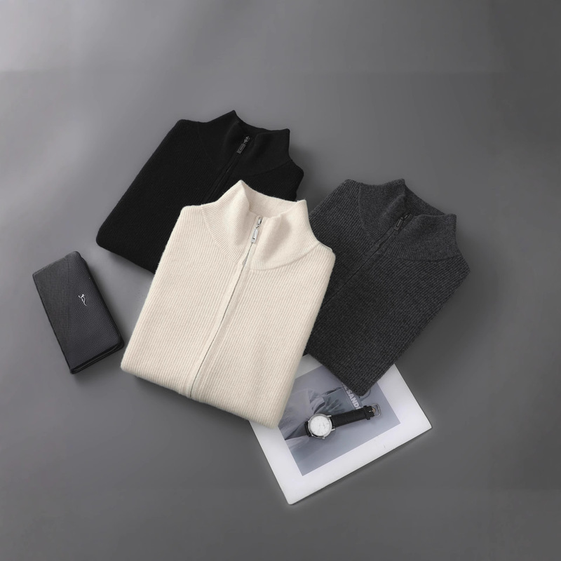 Autumn and Winter 100% Wool Sweater Half Turtleneck Zipper Layered Men's Sleeveless Zipper Simple Waistcoat Thickeneded Thermal Vest