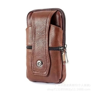 Cross-Border Genuine Leather Pebbled Men's Belt Bag Retro Pure Color Portable Snap Zipper Multi-Functional Mobile Phone Waist Bag