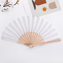 现货23cm原木扇纯色布面折叠扇外贸西班牙扇空白扇木制素面布扇