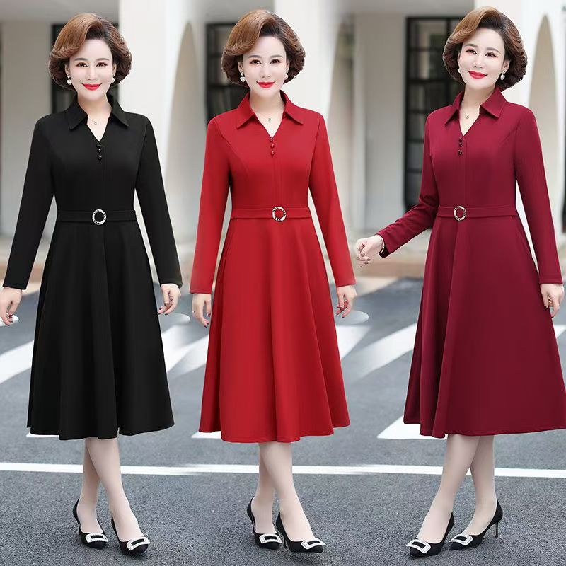 中老年春秋装长袖连衣裙新款阔太太高贵时尚长裙中年妈妈洋气裙子