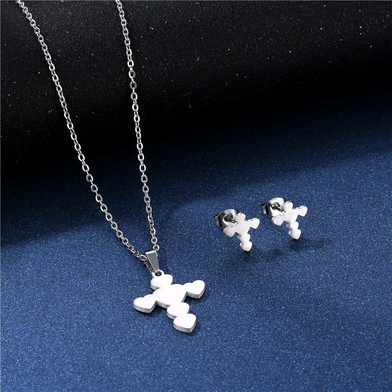 Simple Heart-shaped Cross Stainless Steel Pendant Earring Set
