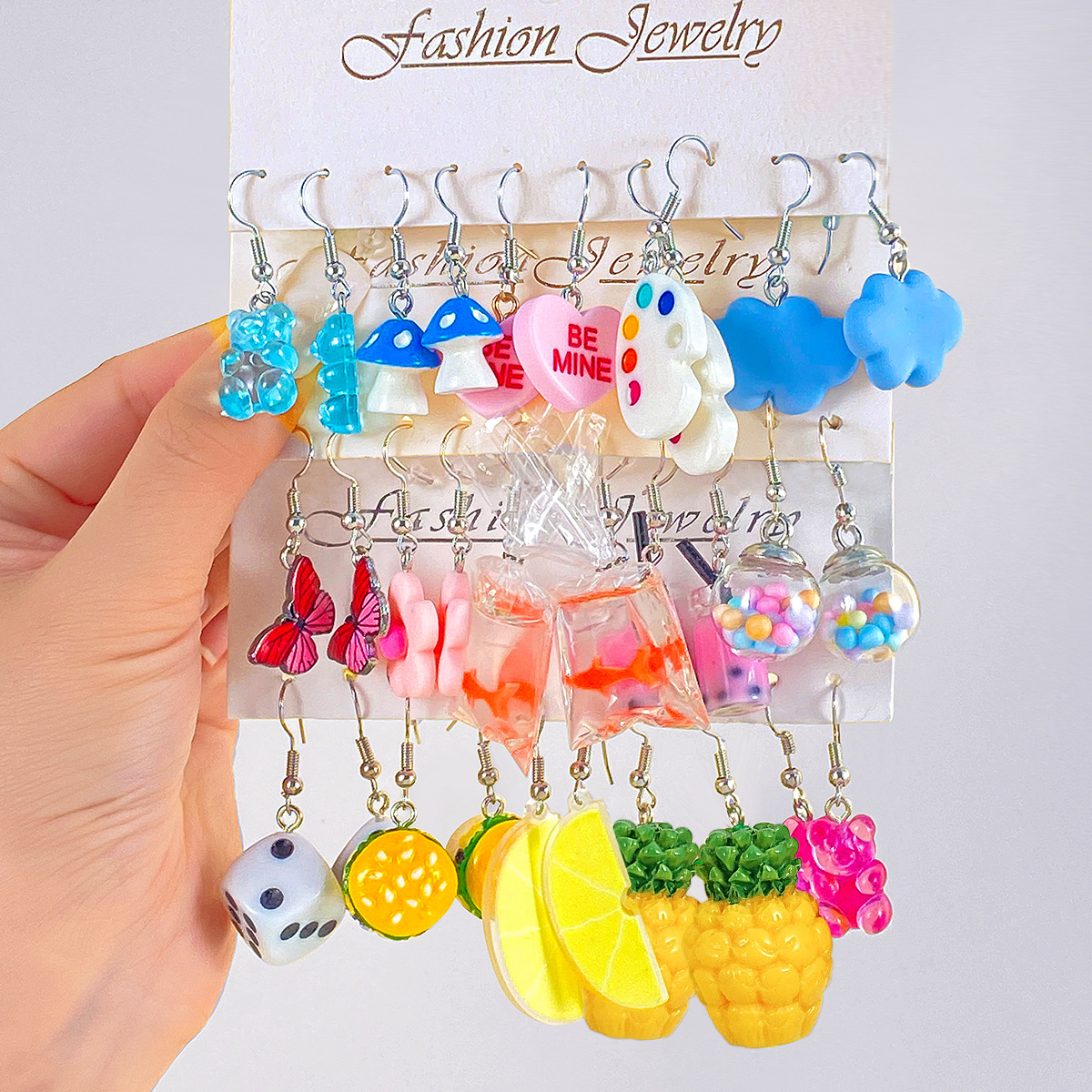 All Seasons Season 1 Set Cute Fruit Flower Duck Plating Arylic Drop Earrings