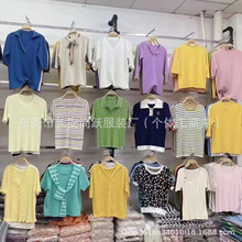 工厂库存夏季女装针织短袖t恤服装尾货批发 外贸出口直播地摊货源