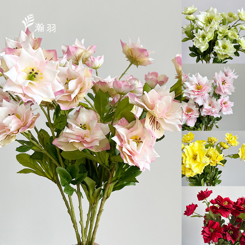 特价3头铁线花仿真花家居装饰diy插花花材绢布铁线莲婚庆假花布置