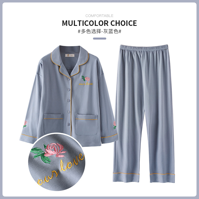 Pijamas de mujer de primavera y otoño 100% algodón de manga larga para el hogar traje fino de otoño e invierno