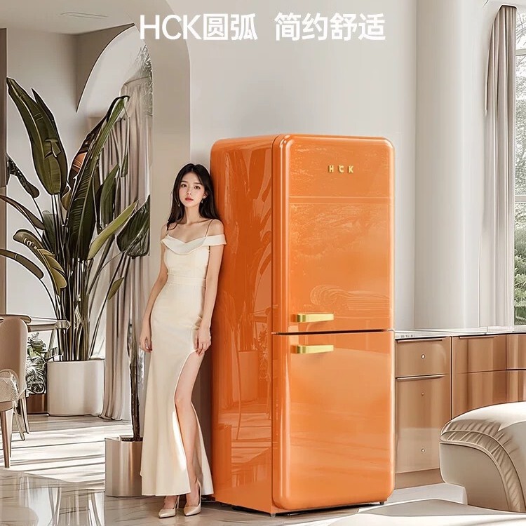 ハスキー冷蔵庫BCD-401RAS無霜風冷復古式冷蔵庫乾湿分貯温低騒音オレンジ|undefined