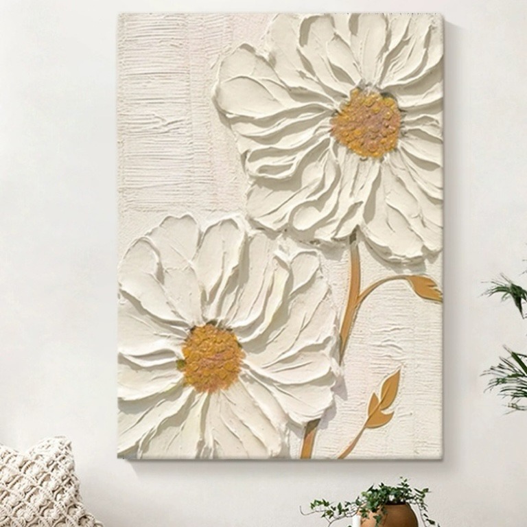 Customized Hand-Painted Stereo Thick Texture Cream Style Sunflower Normcore Living Room Decoration Hanging Painting Entrance Painting Pure Hand-Painted