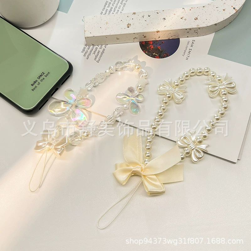 Mobile phone, short strap, creative round beads, phone case with bow, bag accessory