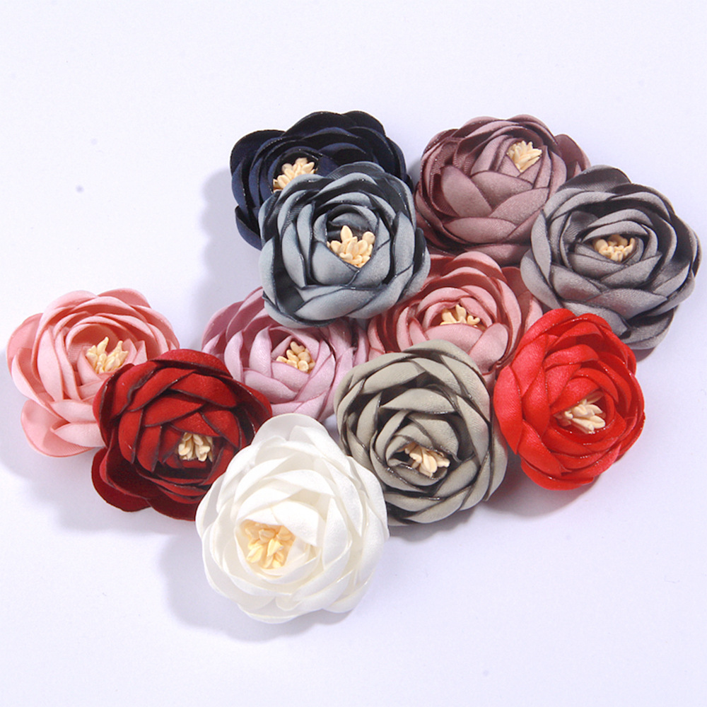 New 3.5cm three-dimensional burning edge flower brooch hair accessories hair clip fabric flower accessories DIY clothing accessories wholesale