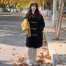 2025秋冬中长款加绒加厚牛角扣毛呢外套女过膝小个子呢子大衣