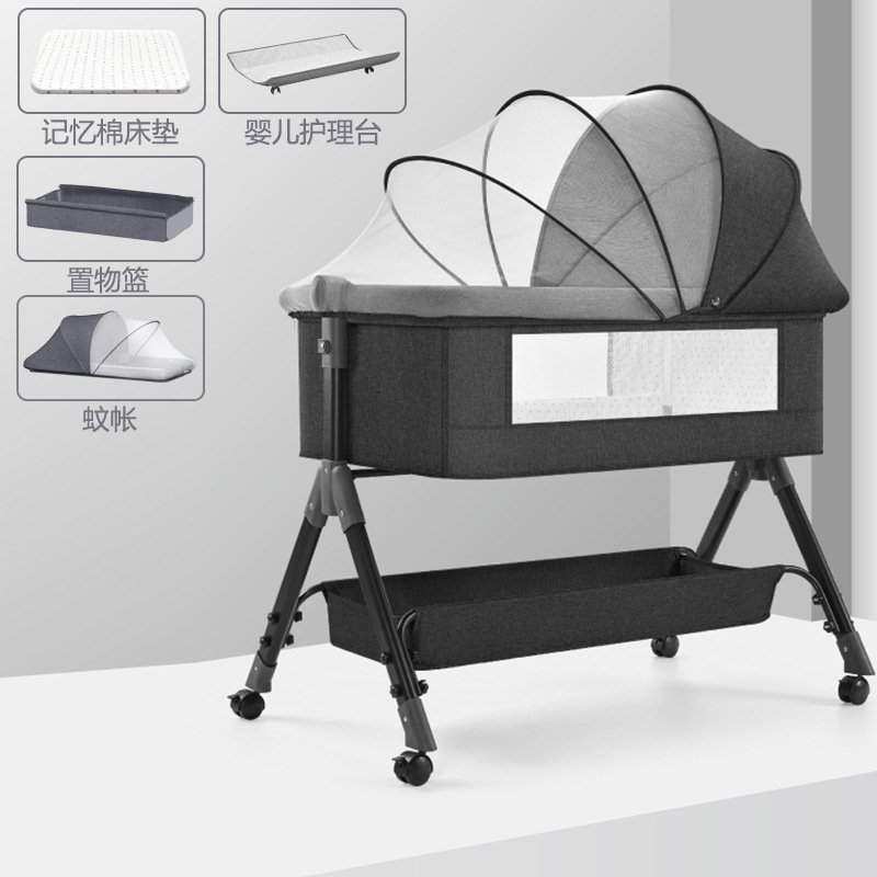 Cuna de bebé Cama lateral Cama de recién nacido Cama grande de costura Cama de cuna para bebé Cama para niños Multifuncional móvil plegable