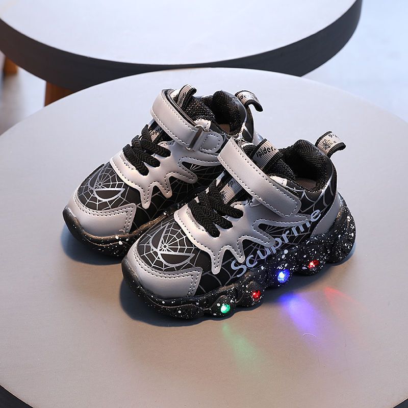 Baby Shoes, Sports Shoes, Men's Light-Soled Running Shoes, Light Girls' Leather-Covered Cartoon Autumn and Winter Spider-Man Kidsren's Luminous Shoes