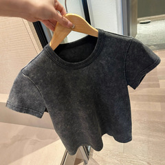 072603 夏季新款女士日常穿搭复古做旧印花百搭休闲宽松T恤短袖
