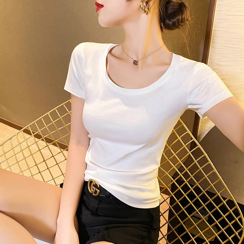 화이트[모달 반팔 싱글 라운드넥]